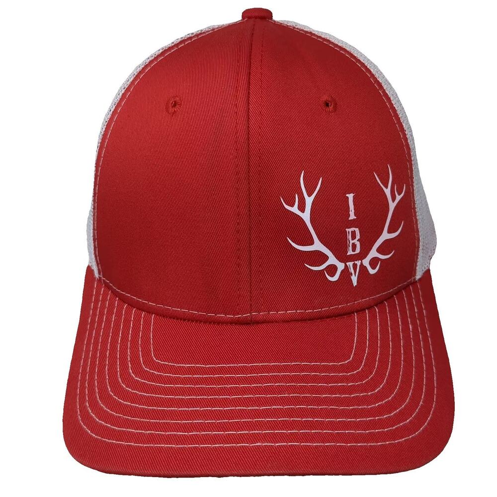 NV Caps Trucker Hat Red White One Size IBV Deer Antlers Mesh Snapback Adjustable